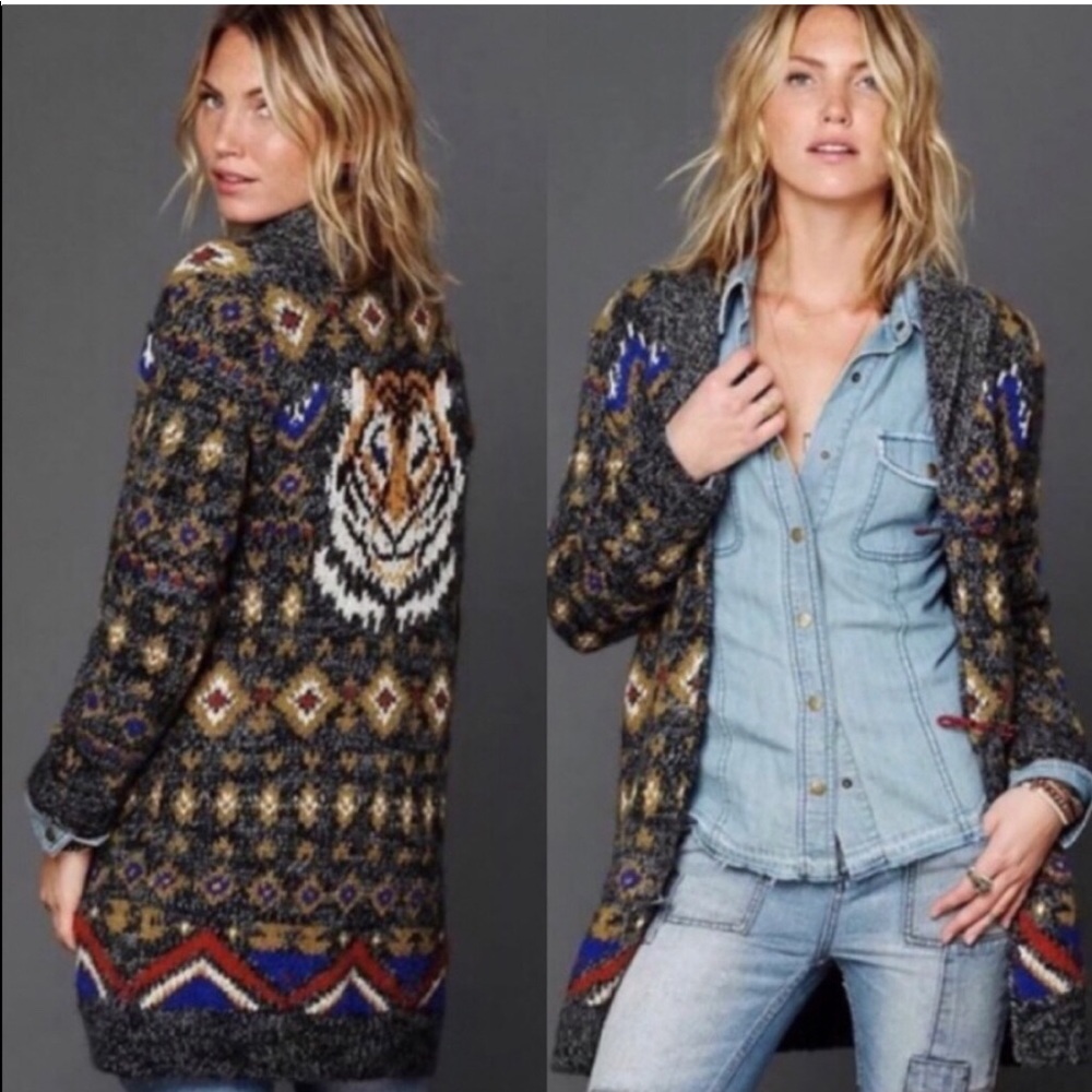 Free People Tiger Mascot Open Cardigan in size XS RARE